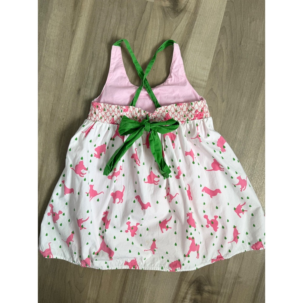 Fluke Kids Sun Dress Dogs Cats White Green smock  Size 4-5